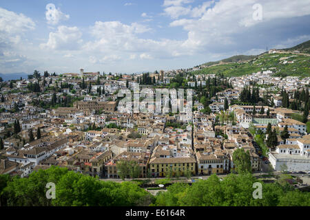 Vue de Grenade vue du palais Nasrid, Grenade, Andalousie, Espagne Banque D'Images