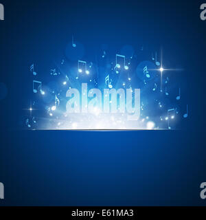Notes de musique explosion de lumières et de flou d'arrière-plan bleu Banque D'Images