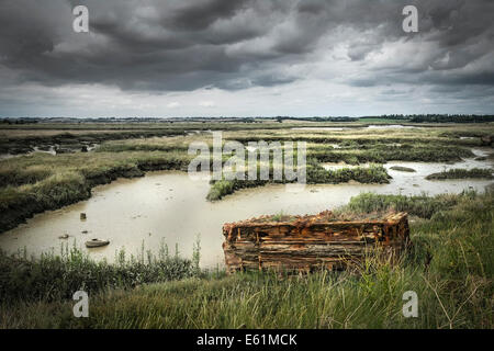 Dans les pontons anciens schorres autour Wallasea Island. Banque D'Images