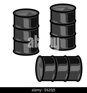 Barils de pétrole métal silhouettes sur fond blanc. Vector Banque D'Images