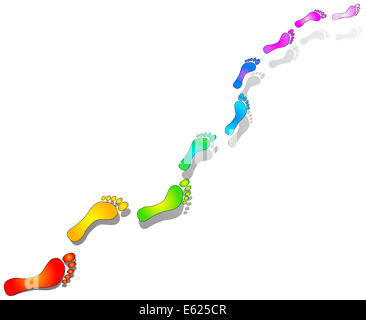 Empreintes colorées sur leur chemin vers le bonheur. Banque D'Images