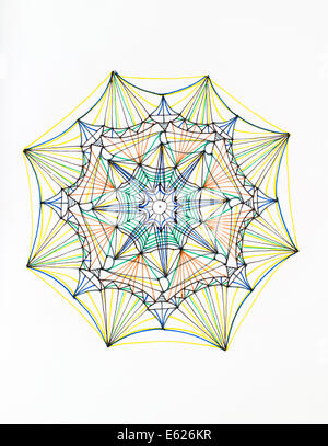 Hand drawn mandala coloré illustration sur fond blanc Banque D'Images