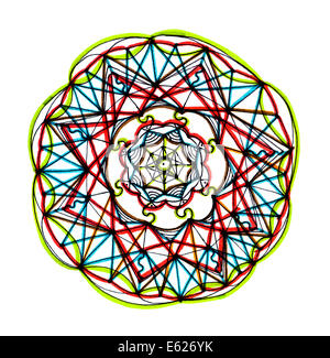 Mandala coloré dessiné à la main sur du papier blanc design Banque D'Images