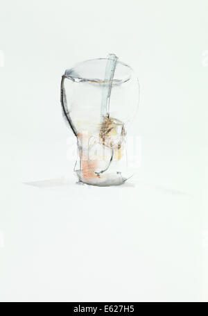 À la main peinture de verre avec Ice Cube et cuillère Banque D'Images