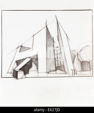 Hand drawn perspective architecturale de l'édifice moderne Banque D'Images