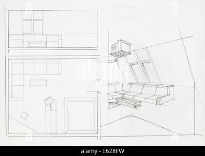 Plan d'architecture de l'intérieur, salle de séjour Banque D'Images