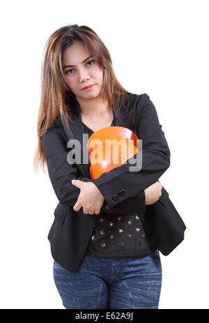Image de portrait female construction worker Banque D'Images