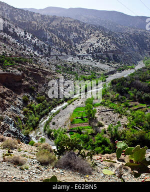 Vues d'mzouzite,ijoukak vallées,villages,barrages,homme,lacs,deep river rivière nfiss ravins,r203 south road,Maroc,taroudannt Banque D'Images