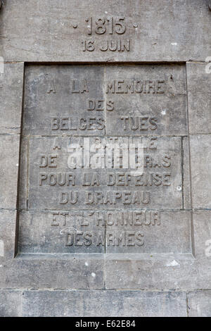 Détail du monument aux Belges à Quatre Bras Banque D'Images