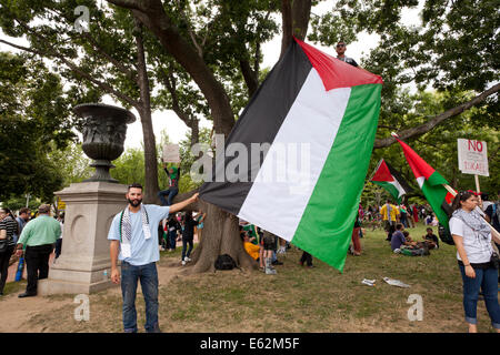 Pro-Palestine protestataires holding grand drapeau palestinien - Washington, DC USA Banque D'Images