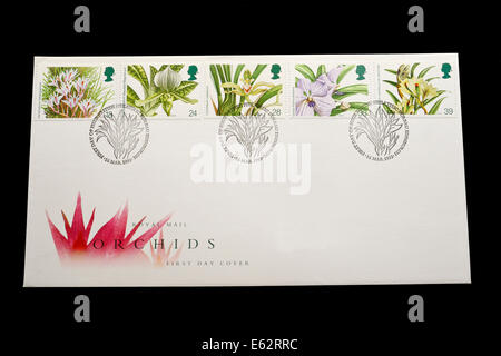 Le pli premier jour commémoratif, British Stamps Orchidées Banque D'Images