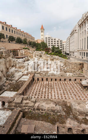 Bains Romains Park dans le centre-ville de Beyrouth, Liban avec des vestiges romains y compris hypocauste fouilles Banque D'Images