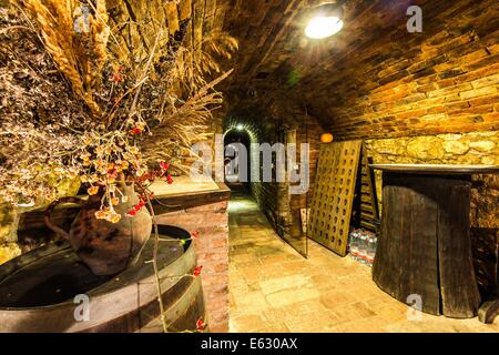 Valtice underground est un labyrinthe de caves historiques. La longueur totale est de 800 mètres. Le propriétaire est Chateau Lednice Winery. Valtice, République tchèque, le 28 octobre 2013. (CTK Photo/ Jiri Castka) Banque D'Images