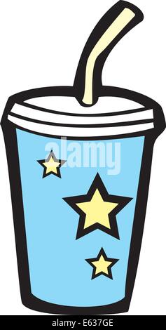 Simple image de soda bleu tasse avec de la paille et des étoiles Illustration de Vecteur