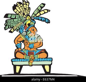 Roi maya conçus après la poterie mésoaméricain et Temple d'images. Illustration de Vecteur