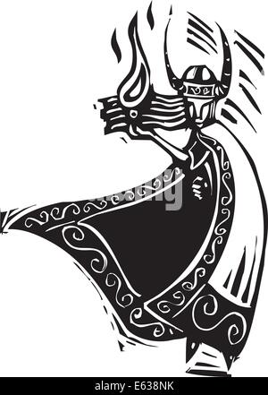 Image style gravure sur bois du dieu Viking Loki Illustration de Vecteur