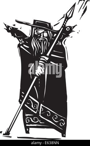 Image style gravure sur bois du dieu Odin Viking Illustration de Vecteur