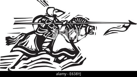 Woodcut style expressionniste image d'un chevalier de tournoi Illustration de Vecteur