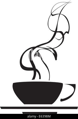Image retro noir et blanc d'une tasse de café fumante. Illustration de Vecteur