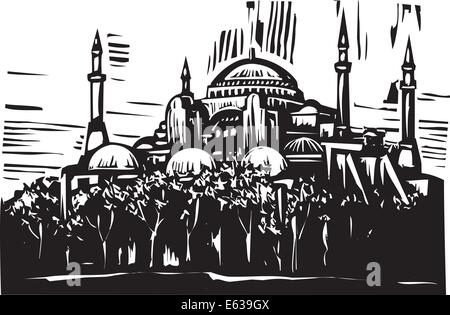 Image style gravure sur bois de l'église orthodoxe grecque a Mosque in Istanbul Turquie. Illustration de Vecteur