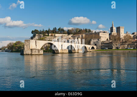 Un vieux pont qui permet de traverser le Rhône à Avignon, Provence, France. Le pont Saint-Bénézet aussi connu sous le pont d'Avignon. Pont cassé Banque D'Images