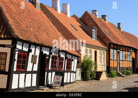 17ème siècle pittoresque Den skaeve bar (le bar de travers) dans la rue pavée de Overgade, Ebeltoft, Jutland, Danemark, Scandinavie Banque D'Images