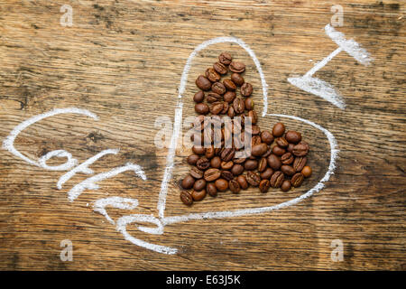 J'aime le café signe créé avec des grains de café