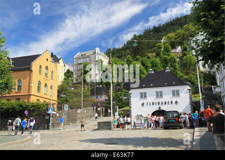 Le funiculaire Fløibanen gare terminus, Bergen, Bergenshalvøyen, Midhordland, Hordaland, Vestlandet, Norvège, Scandinavie, Europe Banque D'Images