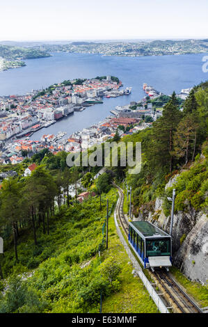 Funiculaire Floibanen escalade jusqu'à Mt. Floyen dans Bergen, Norvège Banque D'Images