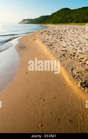 Une plage de sable le long du lac Michigan qui fait partie de la Sleeping Bear Dunes National Lakeshore. Banque D'Images