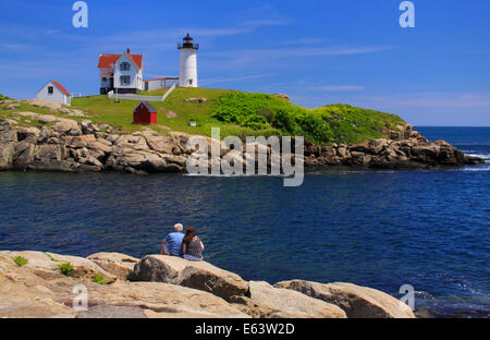Cape Neddick Lighthouse, Nubble Light, York Beach, Maine, USA Banque D'Images