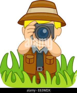 Illustration d'un garçon dans un costume Safari Holding a Camera Banque D'Images