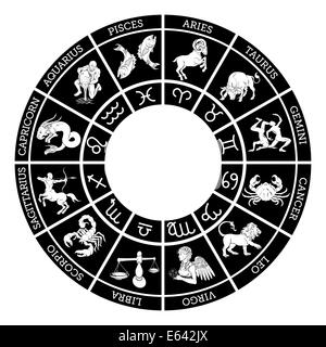 Signe du Zodiaque des icônes représentant les douze signes du zodiaque horoscopes pour organisé dans un cercle rond Banque D'Images