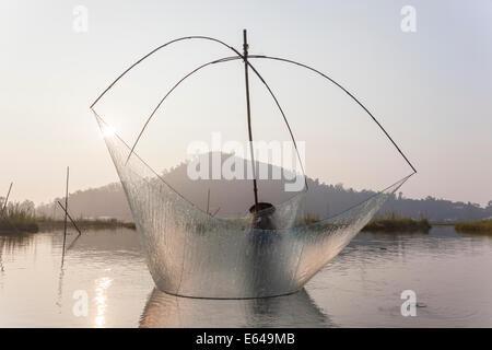 Pêche, Loktak, nr Imphal, Manipur, Inde Banque D'Images