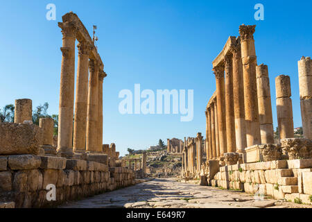 Cardo Maximus, la rue à colonnade, ruines romaines, Jerash, Jordanie Banque D'Images