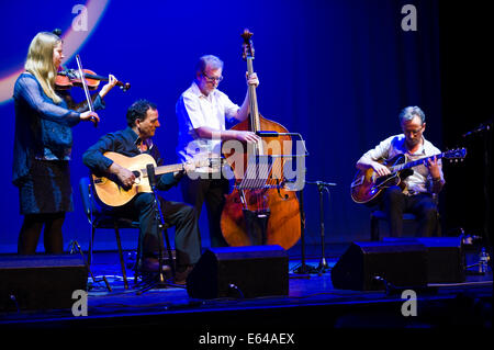 Musique live jazz manouche avec Laferttin Fapy Quartet sur la scène du Festival de Jazz 2014 Brecon Banque D'Images