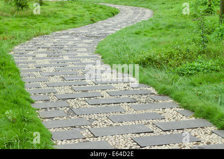 Le chemin à travers le parc en pelouse en courbe Banque D'Images