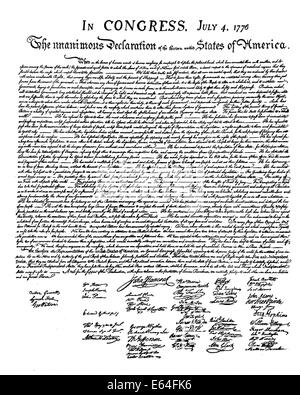 Déclaration d'INDÉPENDANCE AMÉRICAINE 1776 Banque D'Images