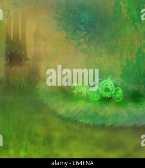 Transport de chevaux et un château médiéval Banque D'Images