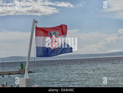 Drapeau croate Petar Hektorovic en ferry sur le port de Split, Croatie Banque D'Images