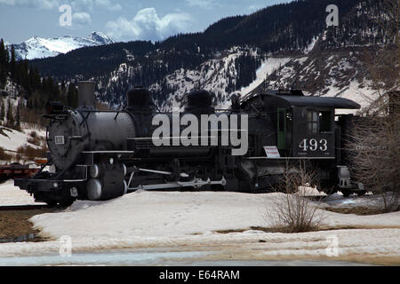 Vieux train à vapeur historique la ville minière de Silverton, montagnes San Juan, Colorado, USA Banque D'Images