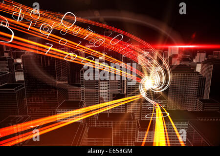 Voyant orange au dessus des gratte-ciel Banque D'Images