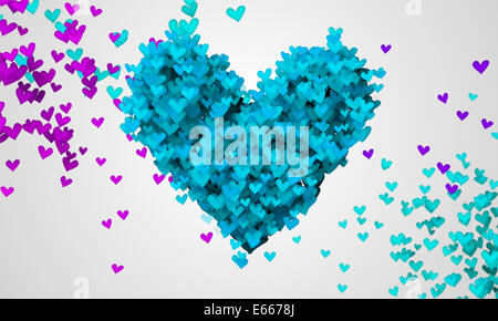 Les particules d'amour bleu forme de coeur 3D White Background Banque D'Images
