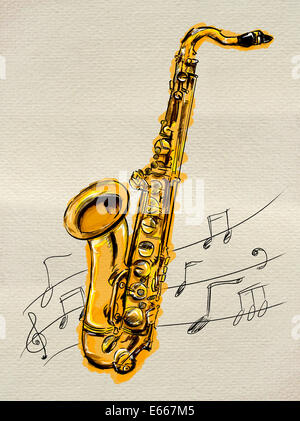 Image - Peinture Saxophone music background Banque D'Images