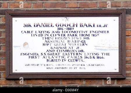 Plaque commémorative de Sir Daniel Gooch 1 baronnet railway & câble transatlantique, ingénieur, député conservateur 1816 - 1889 Banque D'Images