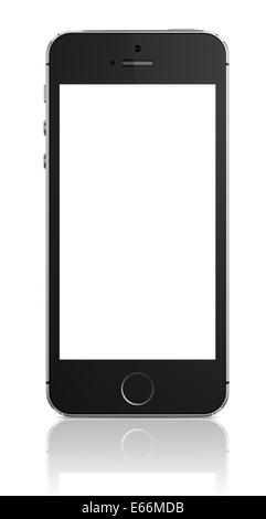 Smartphone avec écran vide sur fond blanc Banque D'Images