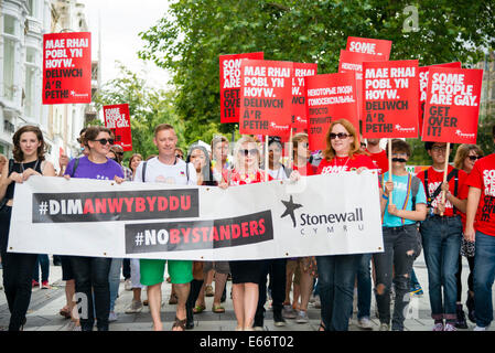 Cardiff, Wales, UK. 16e Août, 2014. La fierté 2014 Défilé LGBT Cymru Cardiff Mardi Gras de Stonewall Crédit : Robert Convery/Alamy Live News Banque D'Images