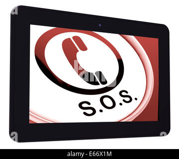 SOS Tablet Showing Appel à l'aide d'urgence Banque D'Images