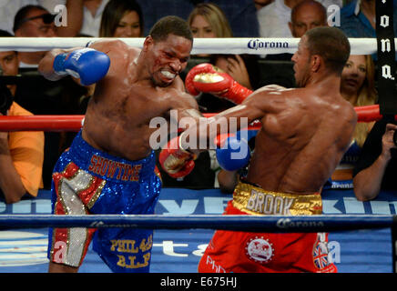 Kell Brook réagit a il prend la victoire sur Shawn Porter samedi soir. 16e Août, 2014. Kell Brook a gagné par décision majoritaire sur Shawn Porter pour le titre mondial IBF super-légers à l'Stub-Hub Centre. Photo par Gene Blevins/LA DAILYNEWS © Gene Blevins/ZUMA/Alamy Fil Live News Banque D'Images