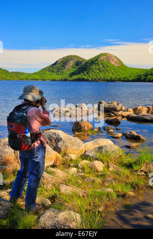 Sentier de la rive de l'étang de la Jordanie, l'Acadia National Park, Mount Desert Island, Maine, USA Banque D'Images